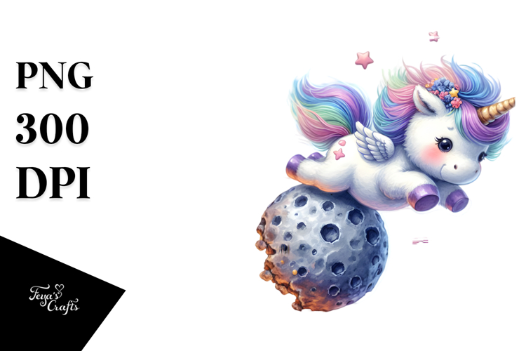 Cute Unicorn Meteor Watercolor Clipart Title