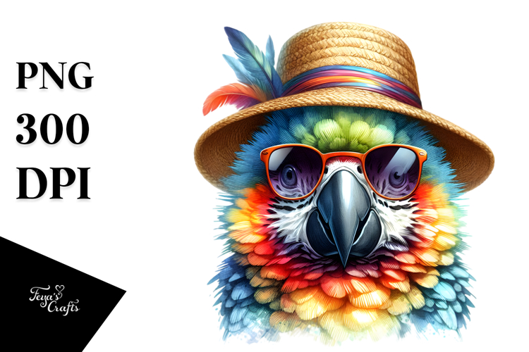 Colorful Layered Watercolor Cute Parrot with Sunglasses