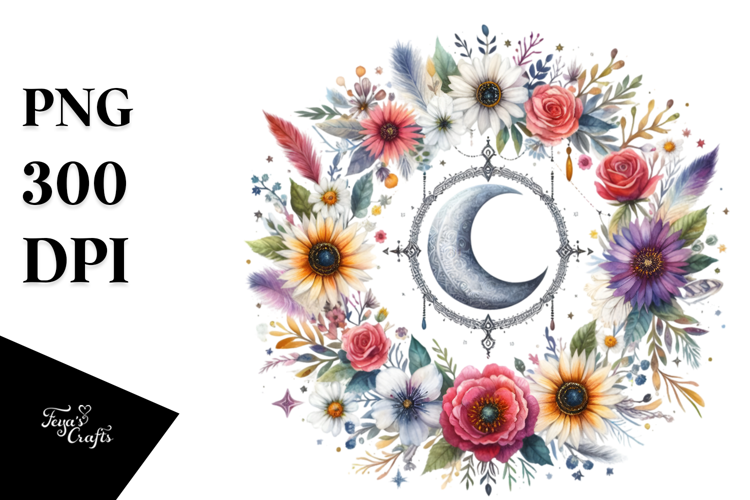 Boho Moon with Flowers