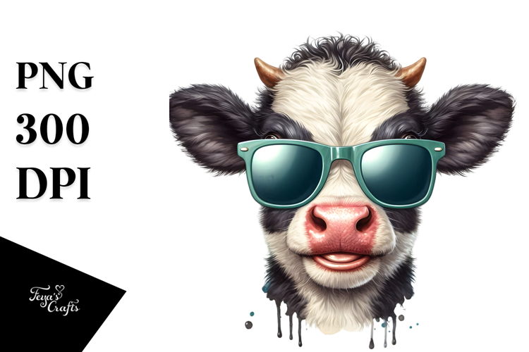 Funny Baby Cow with Sunglasses PNG