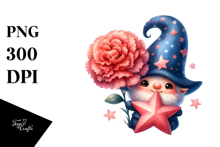 Cute GNOME with Carnation PNG