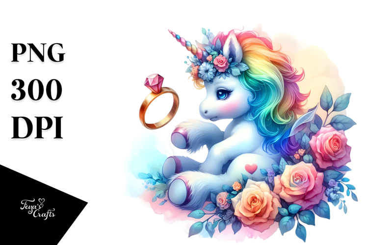 Colorful Baby Unicorn with Ring, PNG