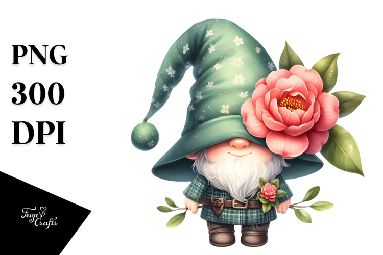 Cute Gnome with Camellia PNG