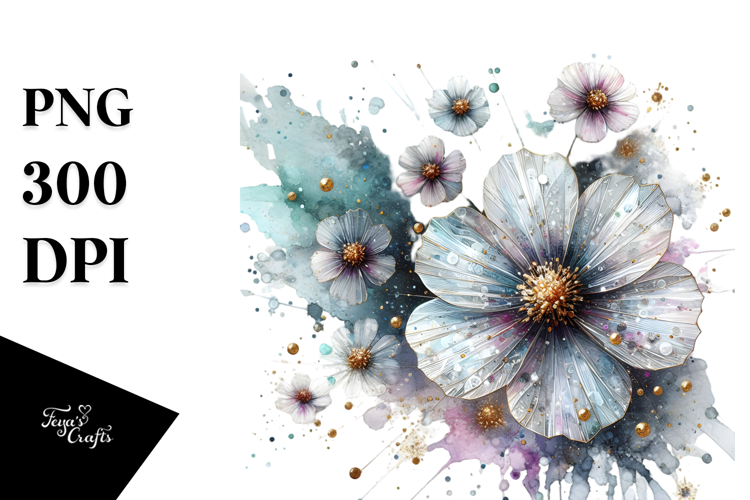 Elegant Cosmos with Metallic Accents, PNG