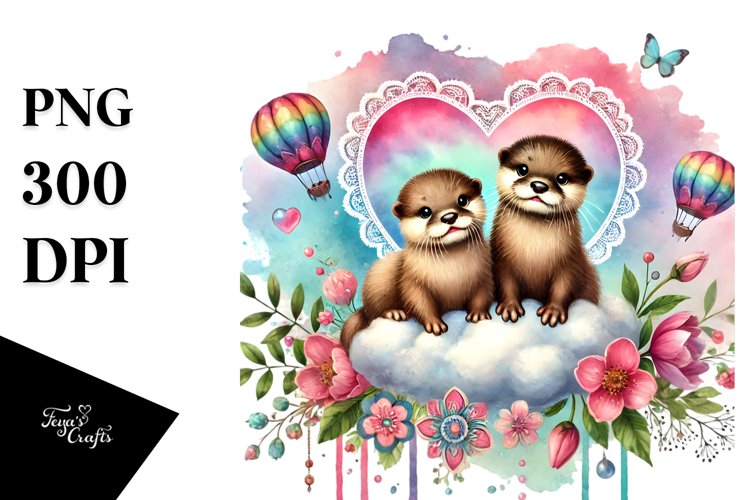 Cute Boho Otter on Cloud, PNG