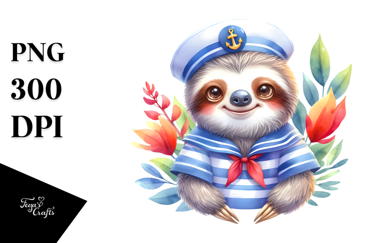 Cute Sloth Sailor Suit Moon PNG example image 1