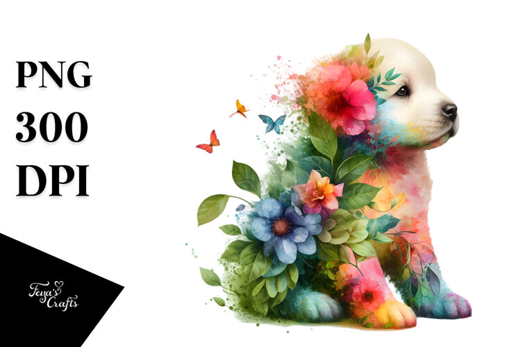 Vibrant Puppy with Flower Body PNG example image 1