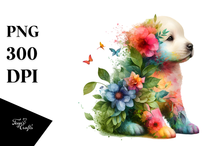 Vibrant Puppy with Flower Body PNG