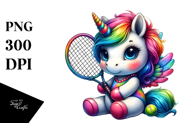 colorful Baby Unicorn with Racket