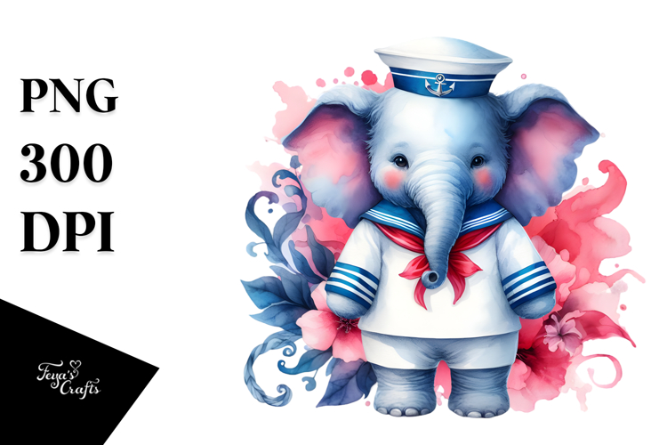 Cute Elephant Sailor Suit PNG