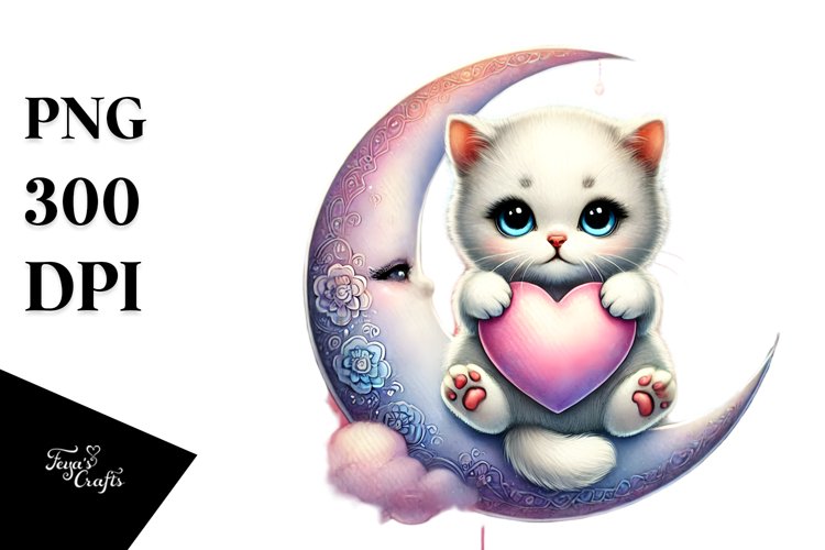 Baby Cat on Half Moon PNG
