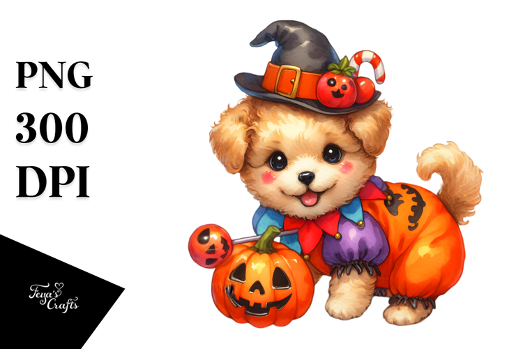 Watercolor Cute Baby Dog Halloween | Clipart