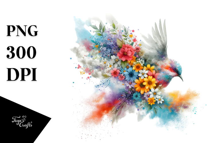 colorful Bird with Flowers PNG