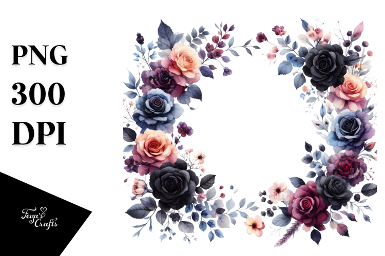 Watercolor Black Roses Frame | Clipart