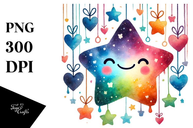 Smiling Star with Hanging Hearts, Transparent PNG