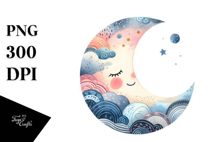 Whimsical Half Moon PNG
