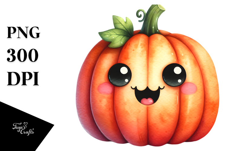 Funny Watercolor Pumpkin Halloween Clipart