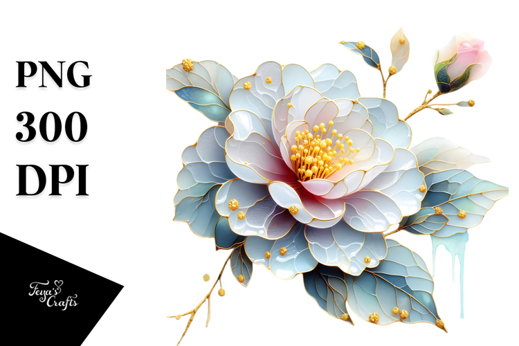 Camellia with Golden Insertions PNG