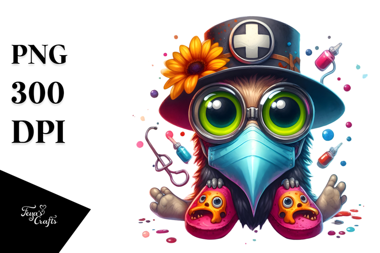 Funny Plague Doctor with Monster Slippers PNG