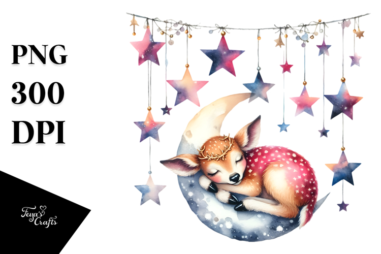 Cute Baby Deer Christmas Moon PNG example image 1