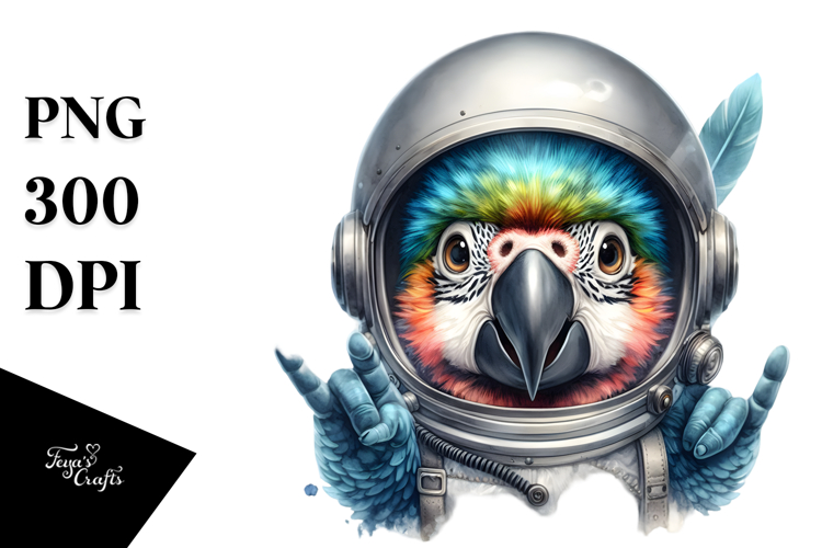 Rocking Macaw with Astronaut Helmet, PNG