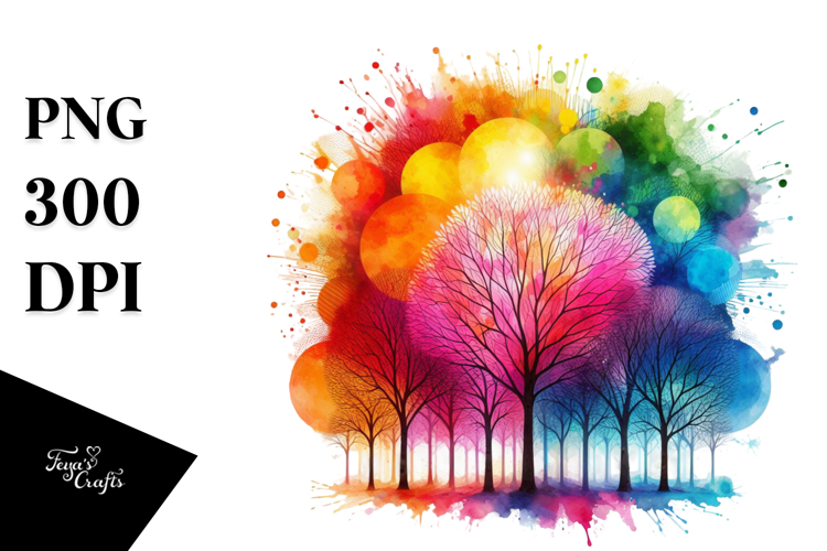 Vibrant Rainbow Trees Abstract | Sublimation | Clipart