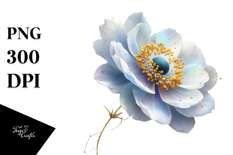 Anemone with Golden Insertions, Watercolor Splash PNG