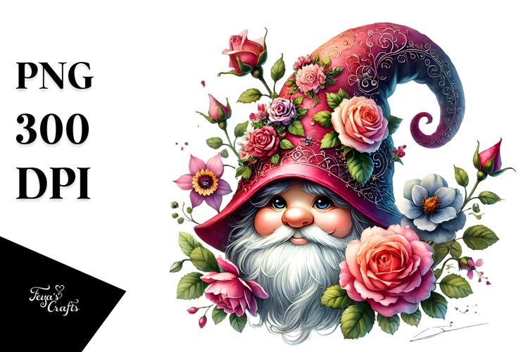 Detailed Gnome with Rose Hat, PNG