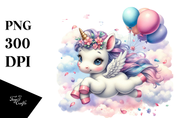 Watercolor Baby Unicorn Spring Petals