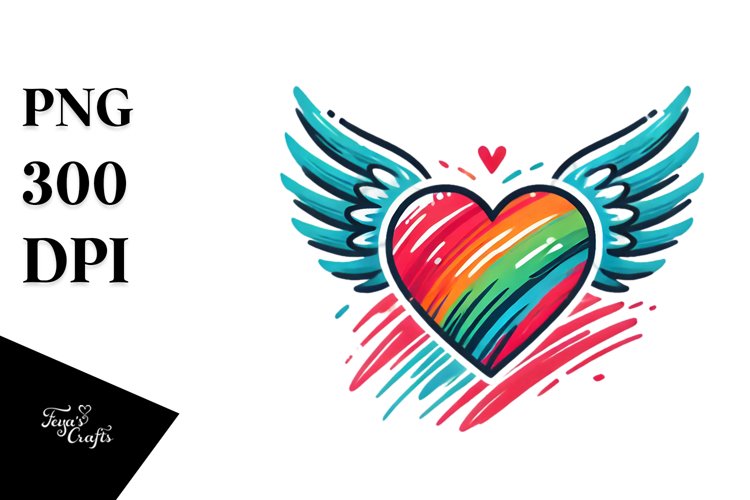 Colorful Simple Heart with Wings PNG