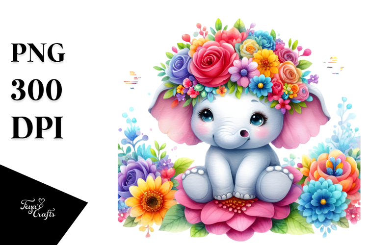 Vibrant Elephant Flower Crown | Clipart