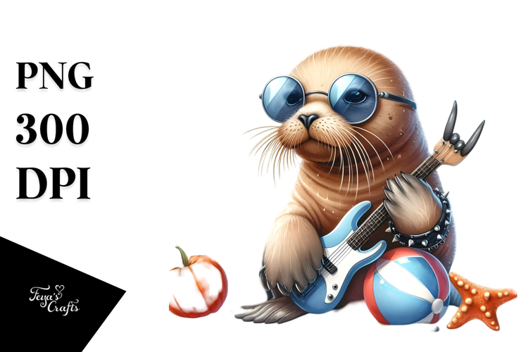 Rocker Walrus Illustration PNG
