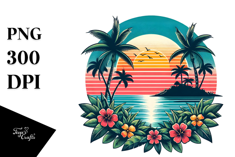 Tropical Island Sunset, PNG