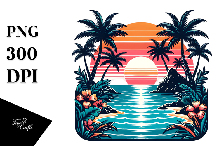 Tropical Island Sunset, PNG