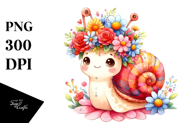 Watercolor Snail Flower Crown | Sublimation Clipart