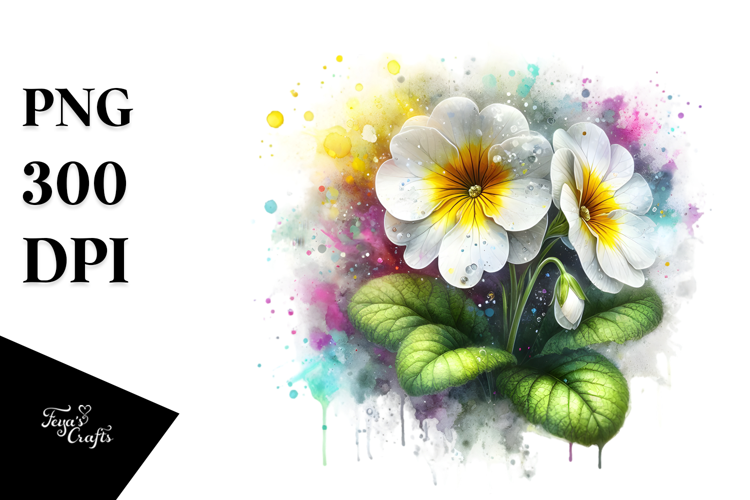 Primrose with Metallic Insertions, Watercolor Splash PNG