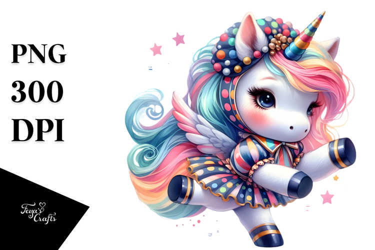 Colorful Baby Unicorn in Polka Dancer Costume, PNG