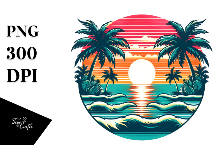 Retro Tropical Sunset, PNG