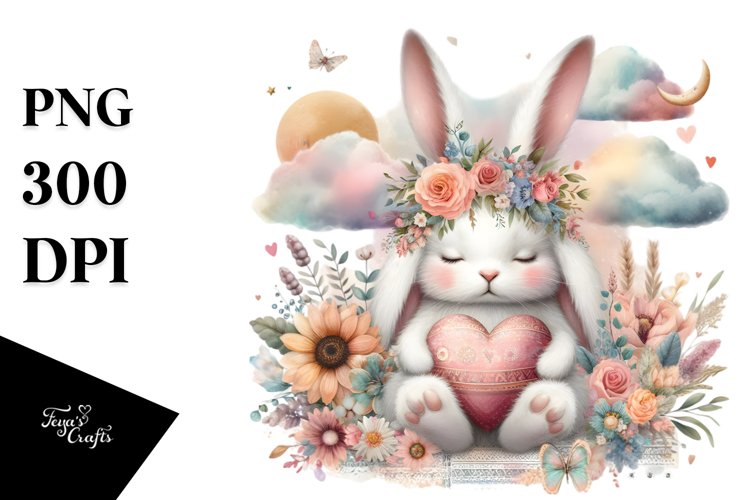 Colorful Rabbit with Heart PNG