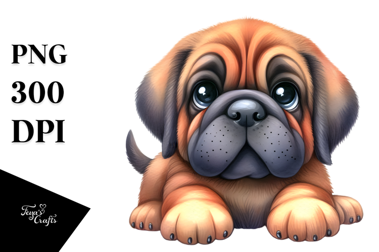 Cute Cartoon Mastiff Watercolor PNG