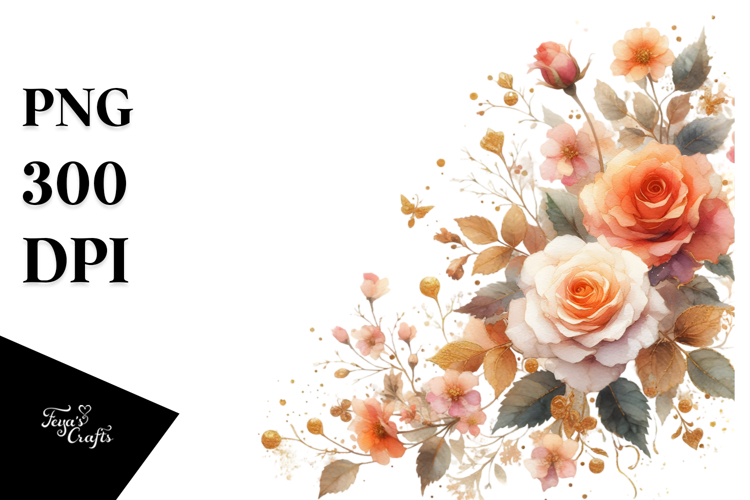 Colorfull Washed Watercolor Orange Rose | Sublimation