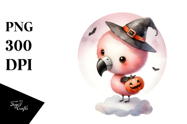 Cute Flamingo on Cloud Halloween PNG