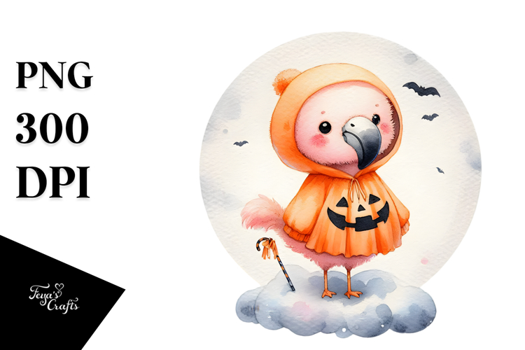 Cute Flamingo on Cloud Halloween PNG