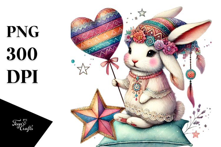Colorful Rabbit with Heart PNG