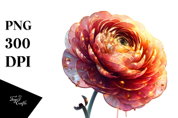 Elegant Ranunculus with Metallic Accents, PNG