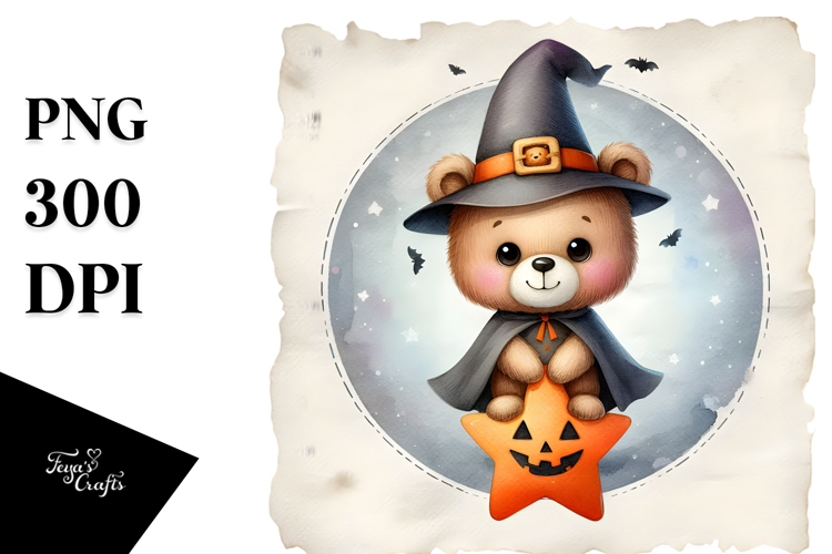 Baby Bear in Retro Halloween PNG
