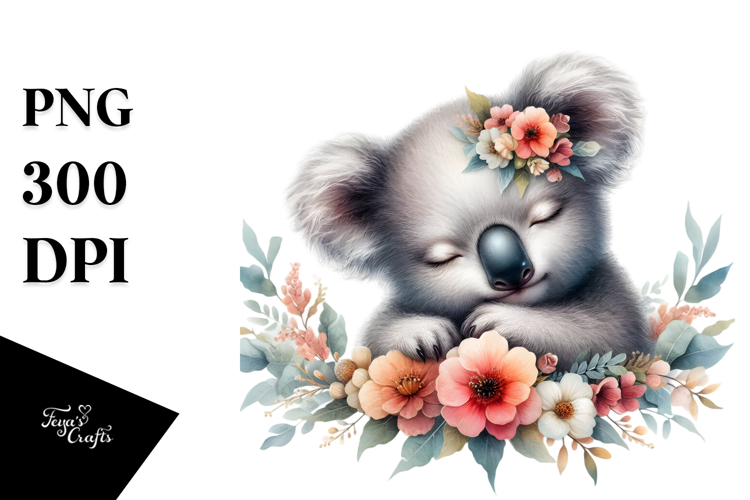 Sleeping Baby Koala on Flower PNG