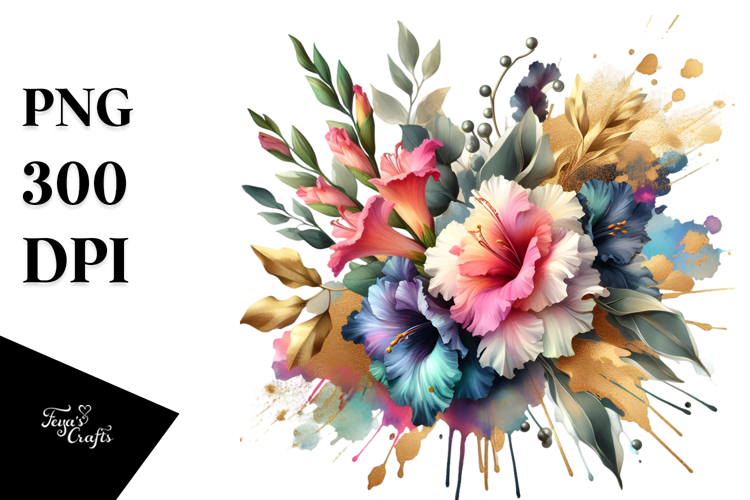 Colorful Floral Bouquet Gold Foil