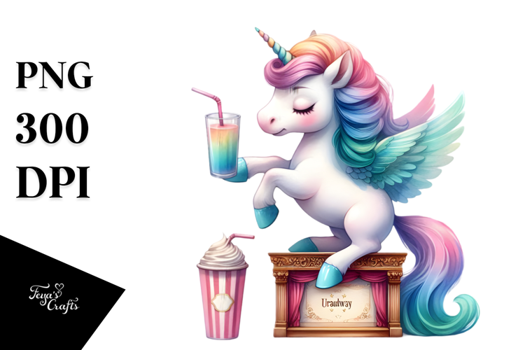 Colorful Baby Unicorn on Broadway Stage, PNG