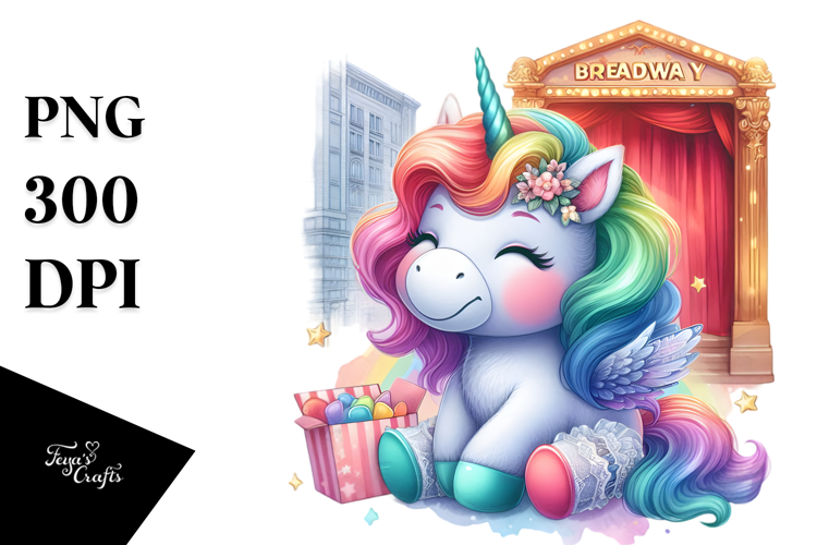 Colorful Baby Unicorn on Broadway Stage, Transparent PNG